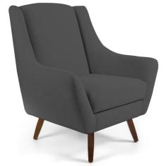 Poltrona Decorativa Fixa Pés de Madeira Juliet D02 Veludo Cinza D-317 