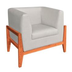 Poltrona Lucy Linho Bege A19 Base Madeira Castanho C05 - D'Rossi - DRo