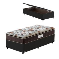 Cama Box Baú Solteiro Preta + Colchão de Espuma D45 Probel GuardaCostas ProForce Plus 88x188x70cm