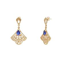 Brinco De Pedra Gota Azul Com Detalhes Folheado A Ouro 18K