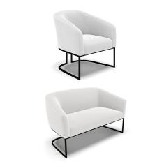 Sofá Namoradeira e Poltrona Industrial Preto Stella Bouclê Off Wte D03 - D'Rossi