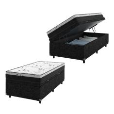 Cama Box Baú Solteiro + Colchão D33 One Face - 61x88x188cm - e-Shop Casa - Suede Preto
