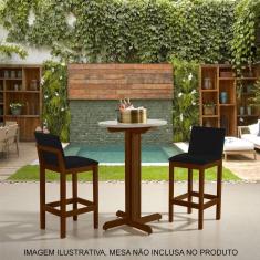 Kit 2 Banquetas Alta Luxo Pérola com Encosto Estofada em Veludo Preto Madeira Maciça Imbuia