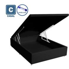 Cama Box Baú Casal Preto Suede 39x138x188