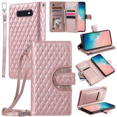 Furill Capa de telefone para Samsung Galaxy S10e capa carteira com alça de pulso transversal alça de ombro 9+ compartimentos para cartões bolsa com zíper bolsa de couro PU de luxo acessórios de