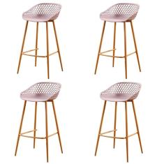 Kit 4 Banquetas Altas Clarice Sidera Rivattis Polipropileno Camurça Base Metal Aço