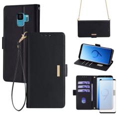Asuwish Capa carteira para Samsung Galaxy S9 com protetor de tela de vidro temperado e alça de pulso com bloqueio de RFID, suporte para cartão de crédito, suporte para celular Folio S 9 Edge 9S GS9