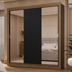 Guarda-Roupa Casal 3 Portas de Correr com Espelhos 2 Gavetas Rustic/Preto Sublime Madesa