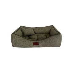 Cama para Cachorro Retangular em Linho Cinza Grande (G) 50 x 65 cm