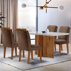 Sala de Jantar Mesa Olímpia 120CM MDF Vidro Canto Copo com 4 Cadeiras 