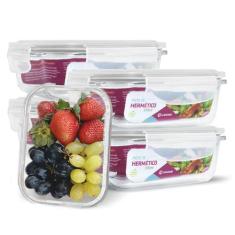 Kit Conjunto 5 Potes Vidro Hermético Tampa Plástico Marmita Mantimento