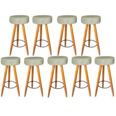 Kit 09 Banqueta Alta Flora Pés Palito em Madeira Caramelo  Bar Bistrô 