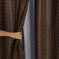 Cortina Blackout Prata com Voil Xadrez 2,8 m x 1,6 m Marrom - EDDI CAS
