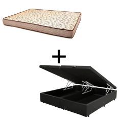 Cama Box Baú Casal 138 Bipartido Tecido Sintético Preto Com Colchão 138 Flórida Bello Box - 100% Espuma - D26 Cinza