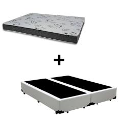 Cama Box Casal 138 Bipartido Tecido Sintético Branco Com Colchão Miller Bello Box - 100% Espuma - D33 Cinza 54x138x188