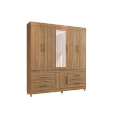 Guarda Roupa Solteiro 6 Portas (1 C- Espelho) E 4 Gavetas Guarujá Amêndola Touch - Demóbile