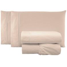 Jogo De Lençol Casal Padrão Percal 200 Fios 100% Algodão 4 Peças - Caqui