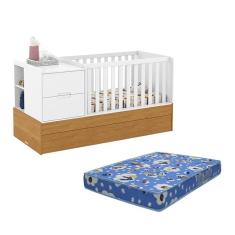 Berço Multifuncional Formare com Cama Auxiliar e Colchão Baby Physical - Matic Móveis Branco Soft/Freijó