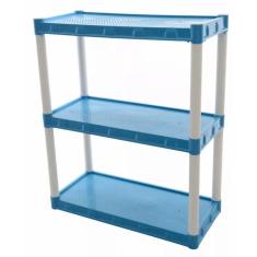 Estante Plastica Modular Azul Com 3 Prateleiras