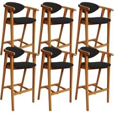 Kit 06 Banquetas Alta Para Cozinha Bancada Bar Sala De Jantar Fixa Cecília L02 Bouclê Preto - Lyam