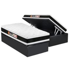 Cama Box Baú Solteiro: Colchão Espuma D45 Castor Black e White Air Dou