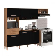 Cozinha Completa Salinas Top 6 Portas 2 Gav. Atualle Móveis Canelato Rustico/preto Fosco