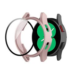 Capa Case Bumper Protetora com Película de Vidro Temperado Embutida Marca 123smart compativel com Galaxy Watch 4 e Watch 5 44mm SM-R870 R875 SM-R910 R915 - Rosa