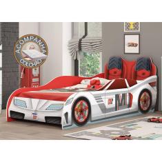 Cama Infantil Carros Fast Car Branco/ Vermelho Móveis Estrela + Colchão Ortobom