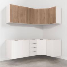 Cozinha Modulada 6 Peças Sem Tampo 3 Aéreos e 3 Balcões Ipanema CabeCasa MadeiraMadeira Acácia/Branco