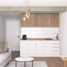 Cozinha Modulada 4 Peças com Tampo 2 Aéreos e 2 Balcões Ipanema CabeCasa MadeiraMadeira Acácia/Branco