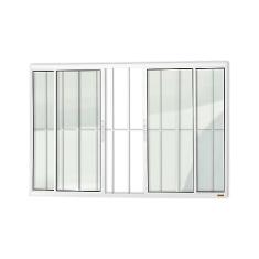 Janela Confort 4 Folhas com Grade Vidro Liso 120cm x 200cm Brimak Branco