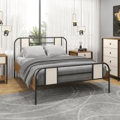 Cama de Casal Tubular 138cm  Sevilha Preto/Canela Rustico/Off White