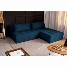 sofá modular 3 lugares com puff soho linho azul marinho