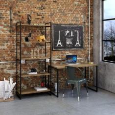 Conjunto Home Office 2 Peças com 1 Escrivaninha e 1 Estante 5 Prateleiras Kuadra Compace Carvalho