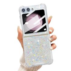 UEEBAI Capa para Samsung Galaxy Z Flip 6 5G, linda capa com glitter brilhante para mulheres capa de telefone brilhante fofa para meninas capa de quatro cantos à prova de choque capa fina protetora -