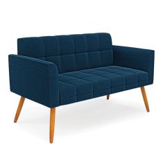 Namoradeira 2 Lugares Pé Palito Castanho Elisa Bouclê Azul D03 - D`Rossi