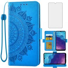 Asuwish Compatível com ZTE Blade A7 Prime/A 7 2020 capa carteira de vidro temperado protetor de tela suporte de cartão de crédito bolsa flip acessórios alça de pulso suporte capa de celular para