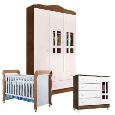 Quarto de Bebê Ariel 3 Portas com Berço Mirelle Branco Acetinado Amade