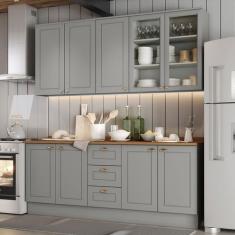 Cozinha Completa Americana 9 Portas 3 Gavetas com Vidro 100% Mdf Cinza