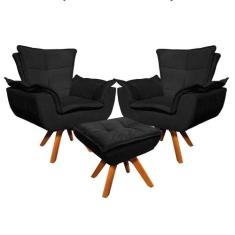 Kit 2 Poltronas Decorativas Base Giratória Giromad com Puff Opla Suede