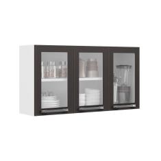 Armário Aéreo De Cozinha Grafite 3 Portas Com Vidro Florença