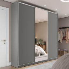 Guarda-Roupa Casal com 1 Espelho Zemartt 100% MDF 3 Portas 3 Gavetas Cinza
