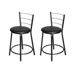 Jogo 2 Banqueta Baixa Para Cozinha Epoxi Craqueada Assento Estofado - 