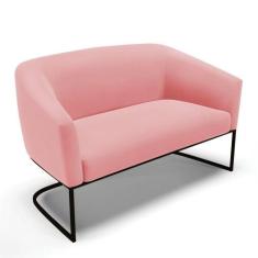 Sofá Namoradeira 2 Lugares Base Industrial Preto Stella Suede Rosê D03