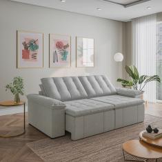 Sofá Cama Retrátil e Reclinável 3 Lugares 260cm em Linho com Molas Palmeira Cabecasa