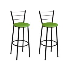 Kit 2 Banquetas Médias Preta com Encosto Assento Verde