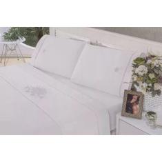 Jogo Lençol Casal Bordado Crivo 4 Peças 100% Algodão Percal 200 Fios