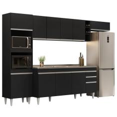 Armário De Cozinha Modulada 5 Peças Cp18 Balcão Com Pia Inox Preto - Lumil