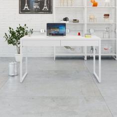 Mesa Para Escritório 135cm 2 Gavetas Kuadra Branco Chess - Est.branca