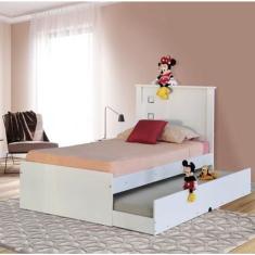 Cama Solteiro Barcelona Branco E Preto Com Cama Auxiliar - Tebarrot